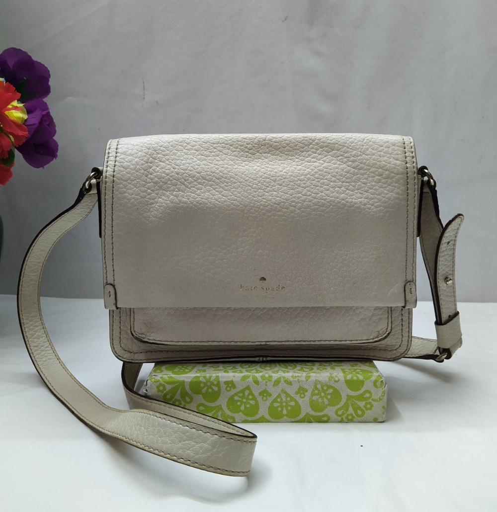 Kate Spade New York Ivory Pebbled Leather Flap Closure Crossbody Bag